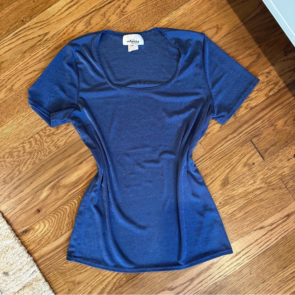 Alexis Lingerie Blue Scoop Neck Slinky Short Sleeve Top